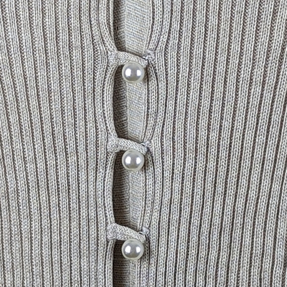 NAADAM Cardigan Faux Pearl Button Front Short Sleeve Silk Cashmere Linen M NWOT - Picture 4 of 12
